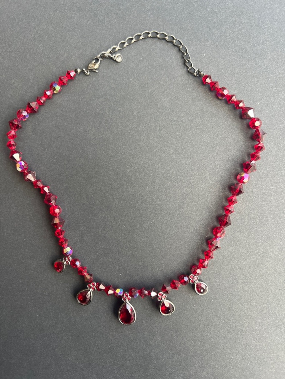Vintage Swarovski Red Crystal Teardrop Pendant Necklace